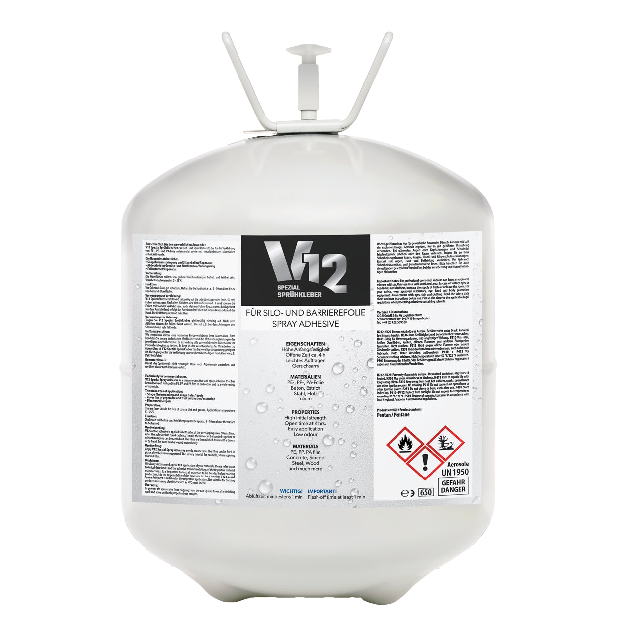 BÖCK V12 Sprühkleber Gallone 13 kg – 22-Liter-Druckbehälter für Silofolie verkleben