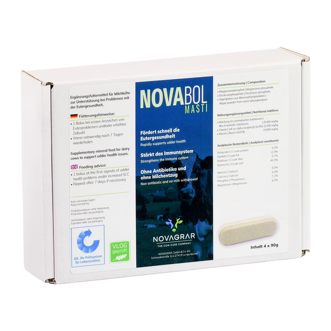 NOVABOL Masti Kuhbolus Verpackung, fördert die Eutergesundheit ohne Antibiotika und Milchentzug, 4 x 90 g