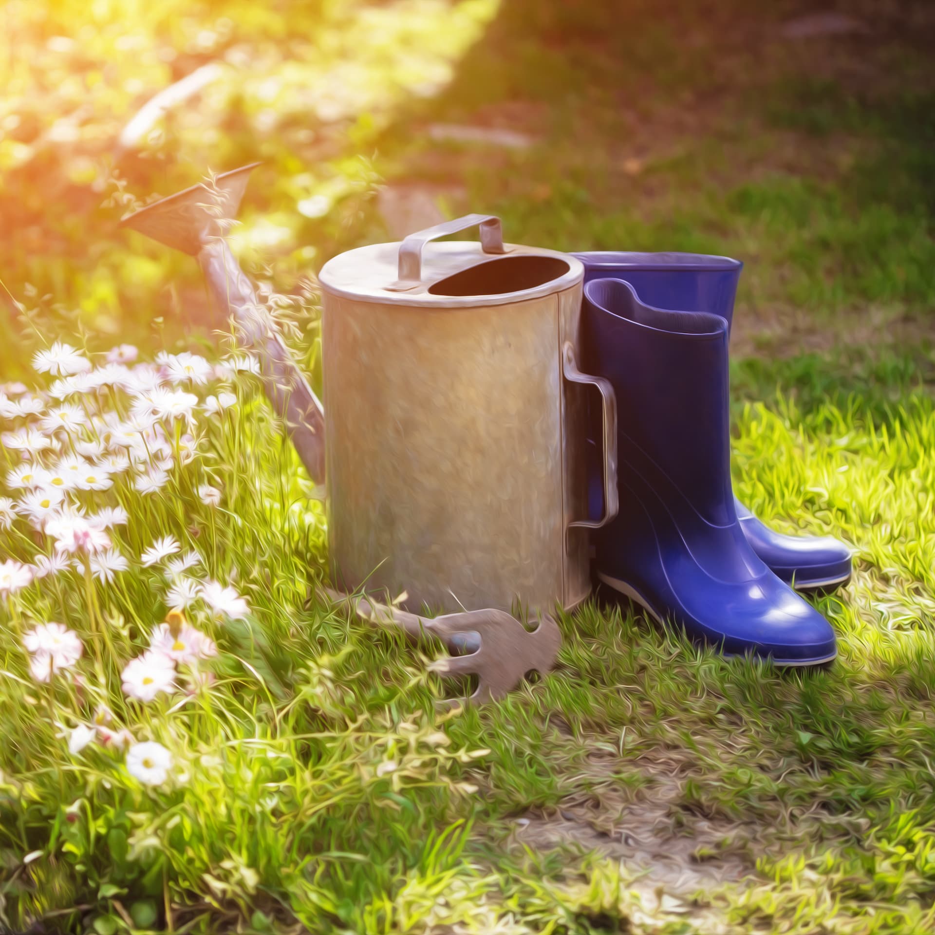 Gieskanne mit Gummistiefel